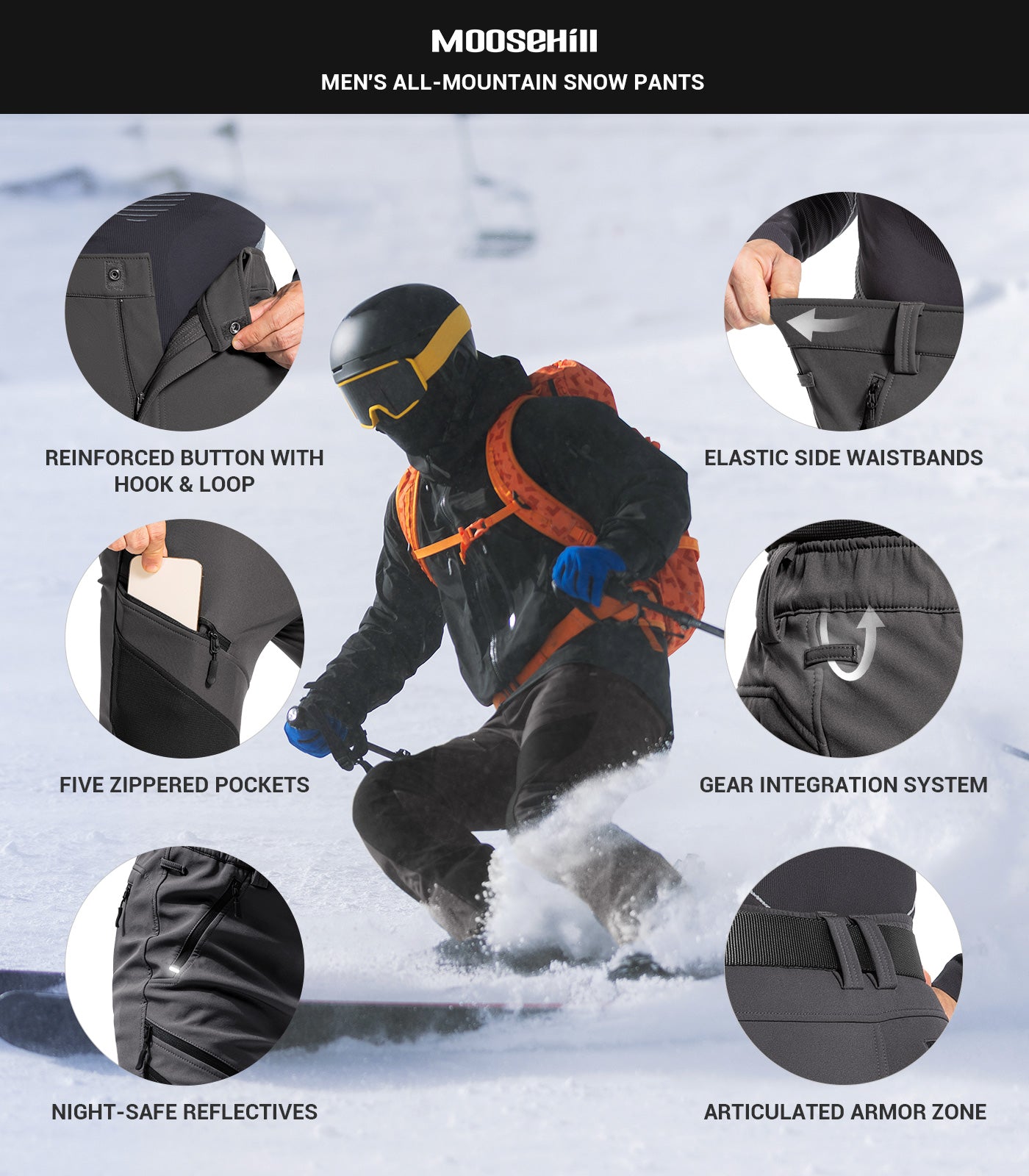 Men's Snow Ski Fleece lined Pants - SnowVenture M055