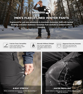 Men's Snow Ski Fleece lined Pants - SnowVenture M054