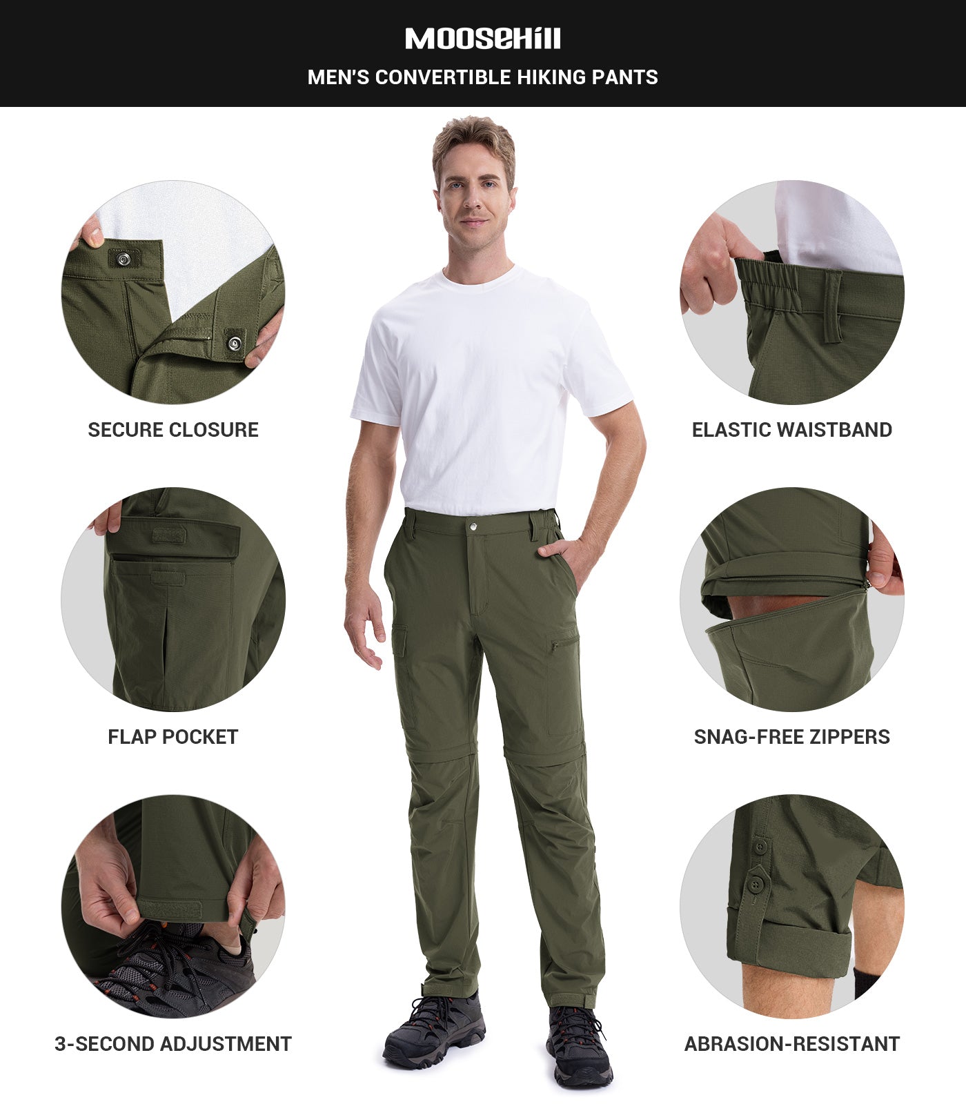 Pantalon de randonnée convertible pour hommes Pantalon cargo à séchage rapide - HikerFlex M015