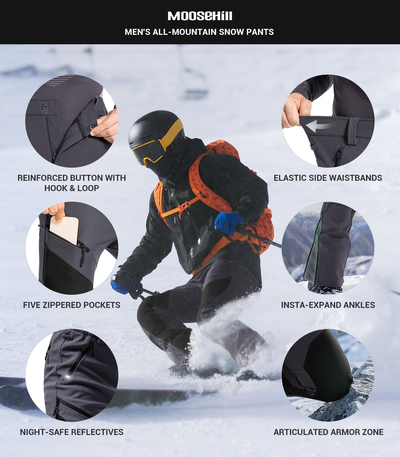 Men's Snow Ski Fleece lined Pants - SnowVenture M055