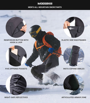 Men's Snow Ski Fleece lined Pants - SnowVenture M055