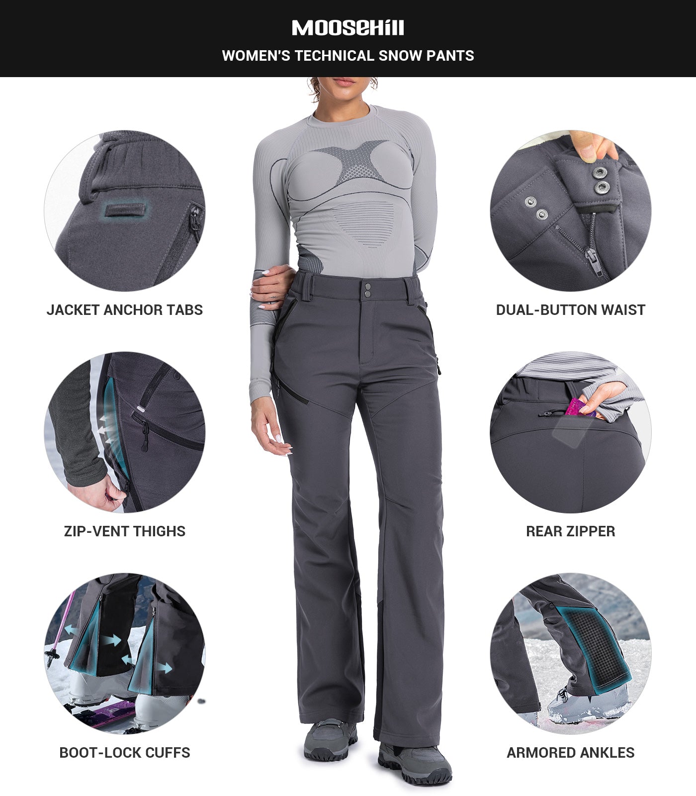 Women's Snow Ski Fleece lined Pants - SnowVenture W048