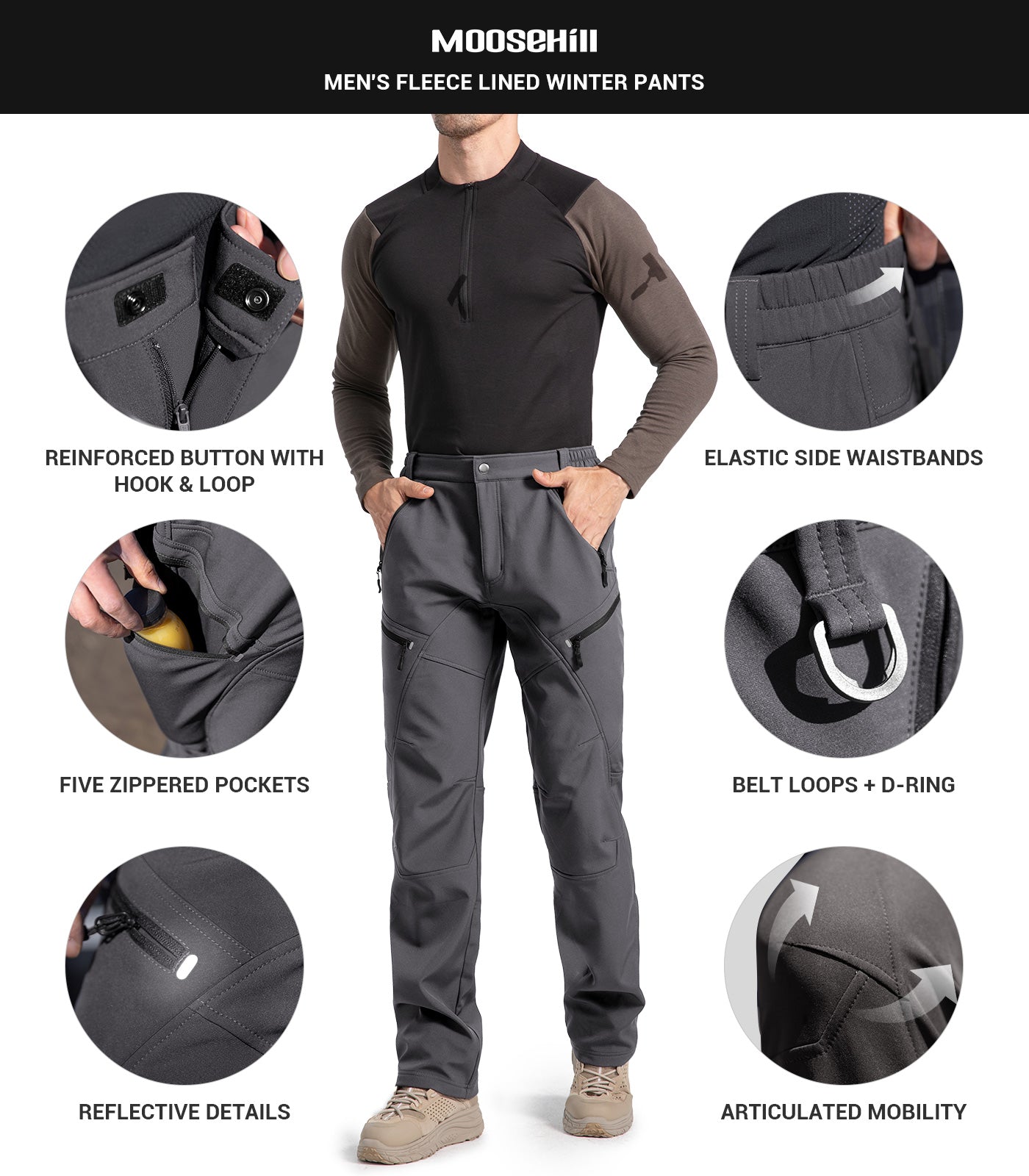 Men's Snow Ski Fleece lined Pants - SnowVenture M054