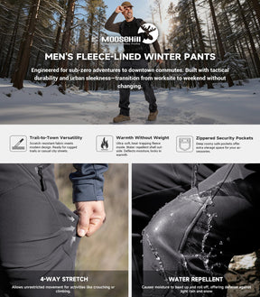 Men's Snow Ski Fleece lined Pants - SnowVenture M054