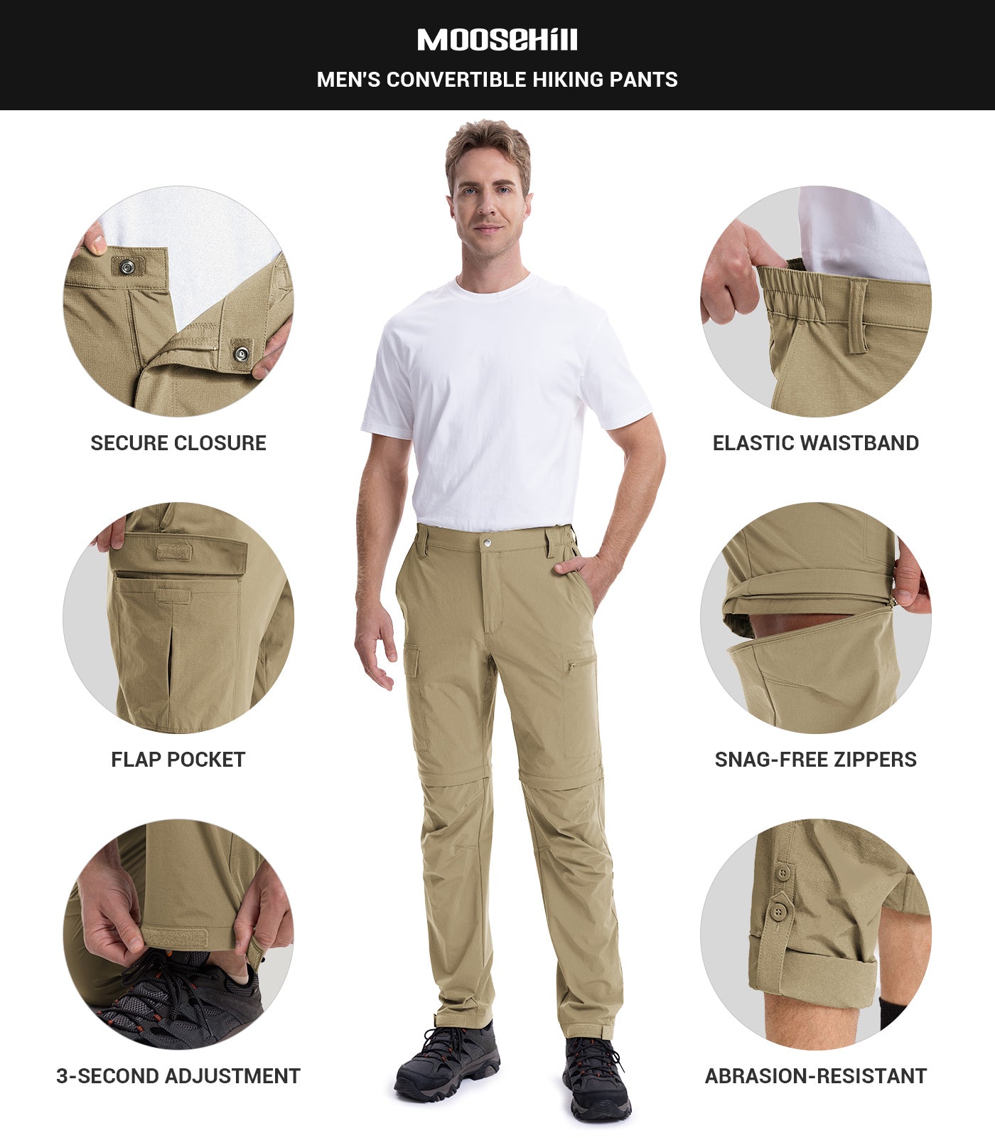 Pantalon de randonnée convertible pour hommes Pantalon cargo à séchage rapide - HikerFlex M015