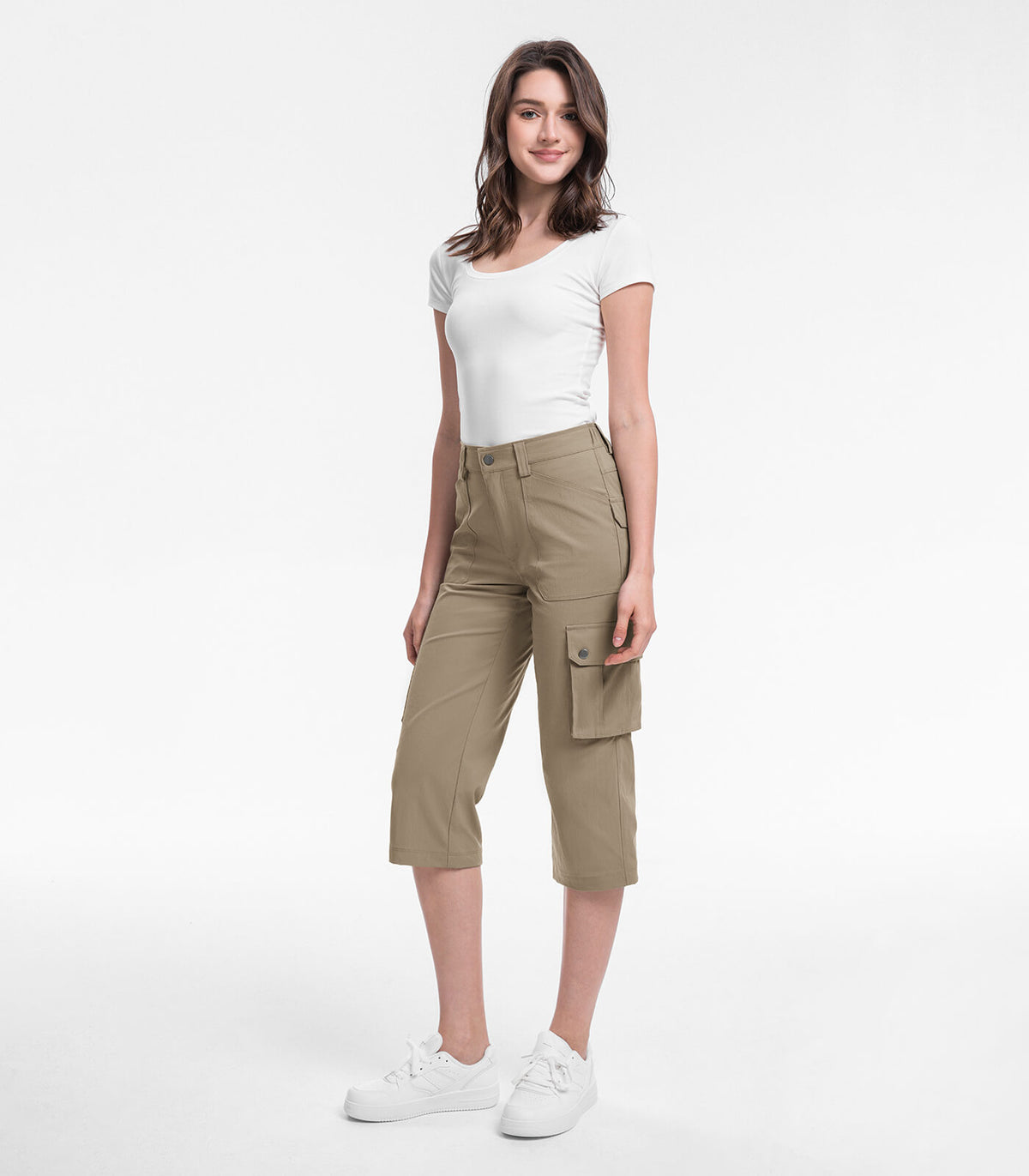  Moosehill Outdoor Clothing丨 Women's Cargo Capris Pants #Color_Khaki