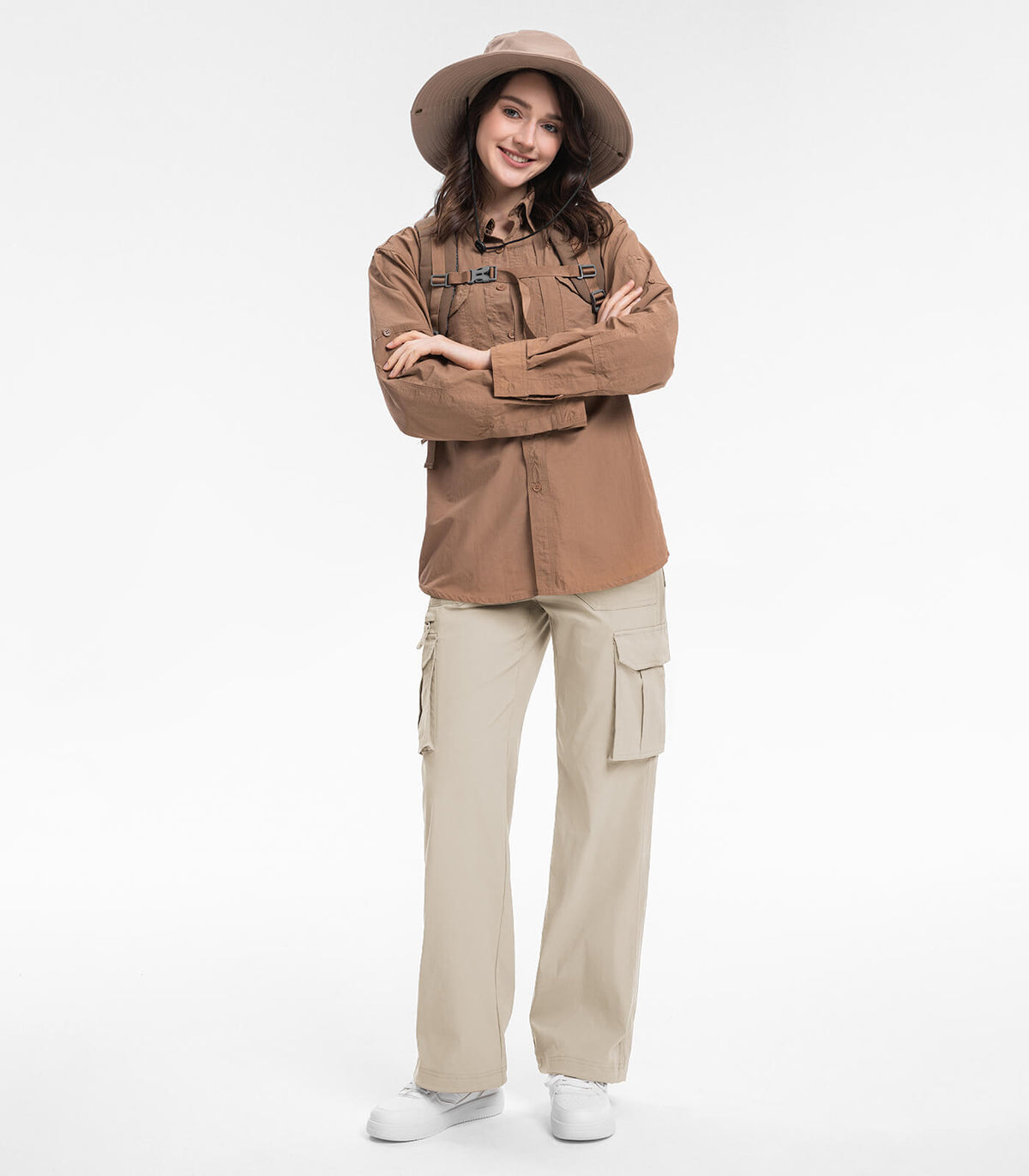 Women's Cargo Hiking Pants High Waisted #Color_Beige
