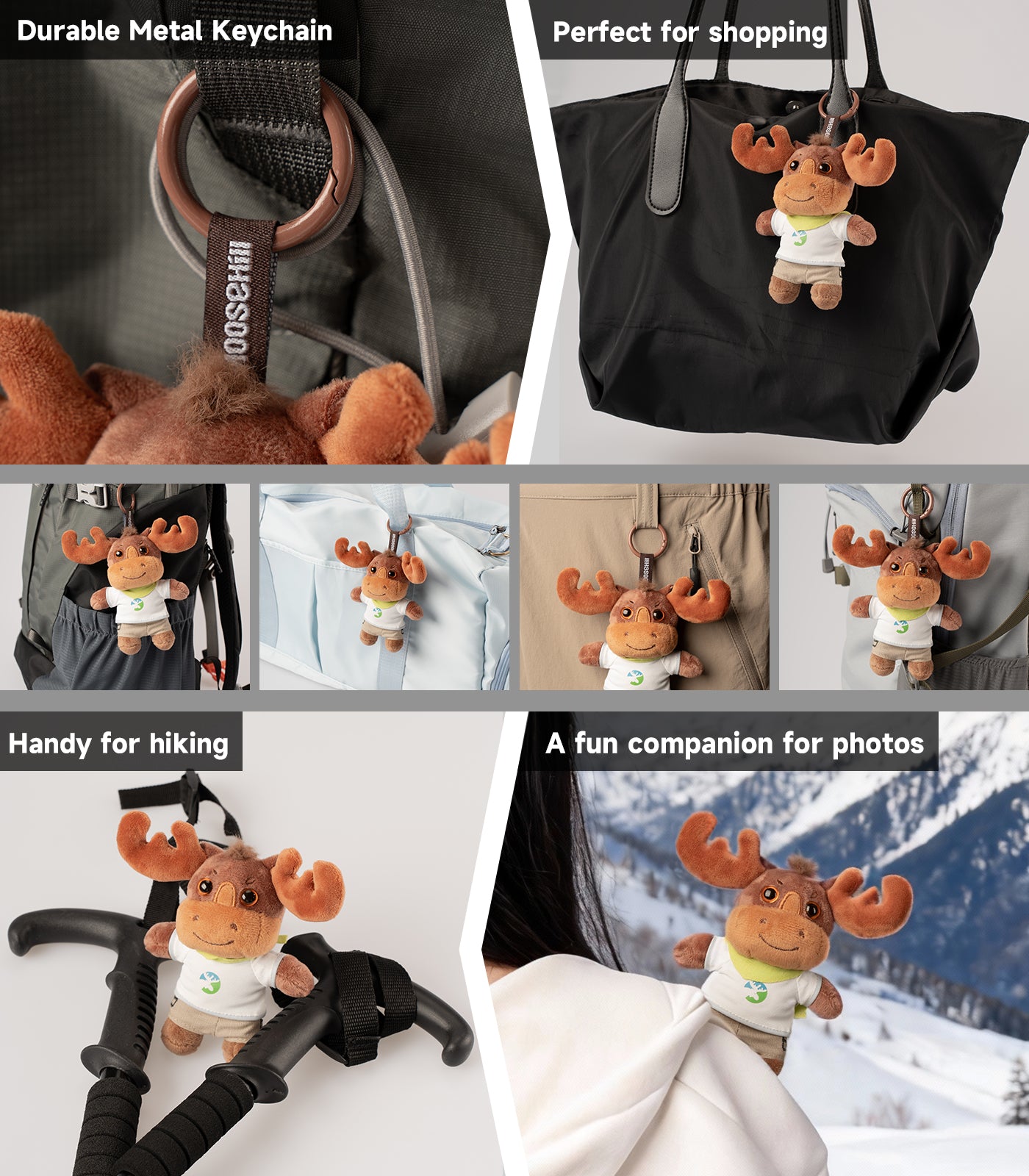 Conjunto Súper Suave Moosehill - Alce de Peluche Intercambiable - Llavero Adorable Lucky Moosey para Mochilas y Bolsos, Regalo Perfecto para Amantes de la Naturaleza y Niños - 5.5 Pulgadas