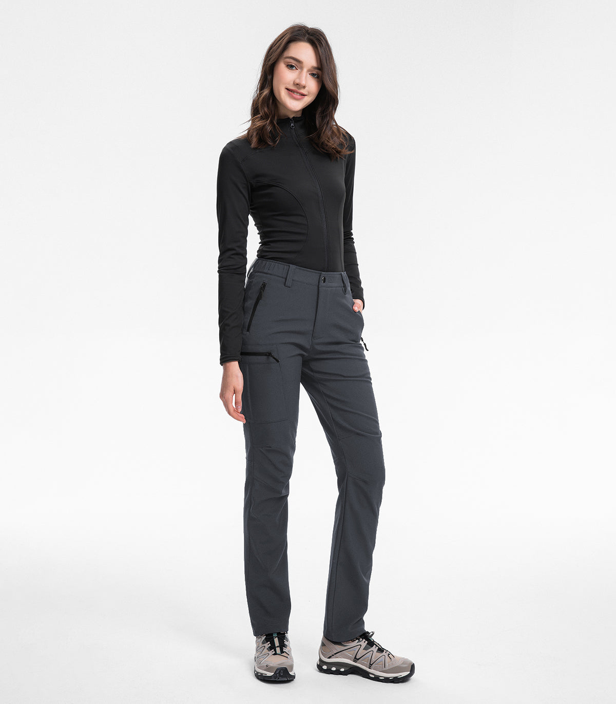 Women's Fleece Lined Hiking Pants #Color_Grey