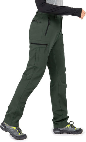 Women's Fleece Lined Hiking Pants Snow Ski Pants Water-Resistance Outdoor Softshell Insulated Pants for Winter