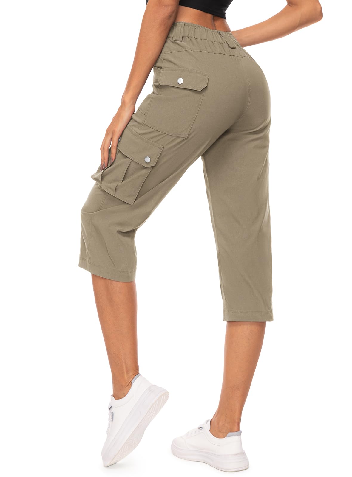 Women's Cargo Capris Pants #Color_Khaki