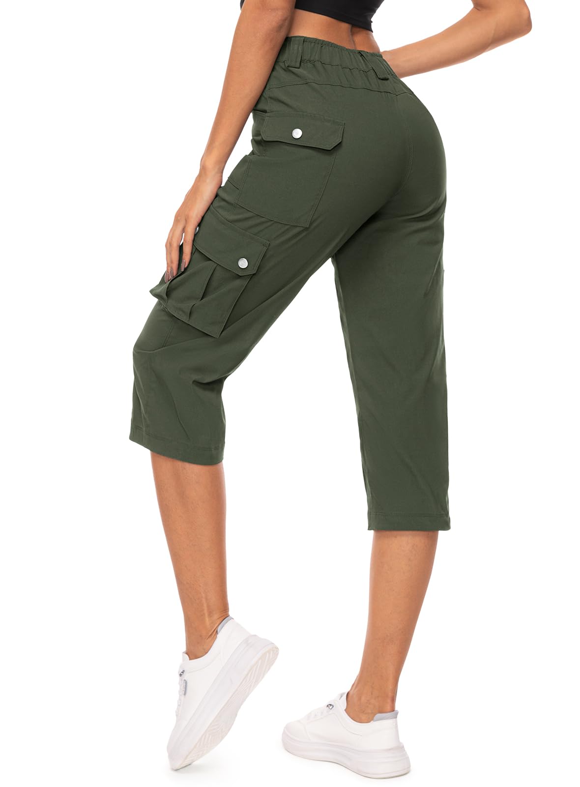 Women's Cargo Capris Pants #Color_Green