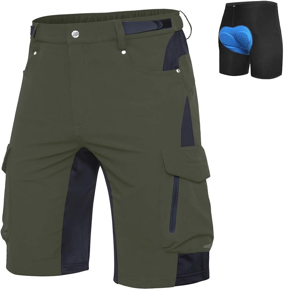 Mens Mountain Bike Shorts Padded MTB Shorts Baggy Biker Cycling Bicycle Biking Shorts Loose-fit with 6 Pockets