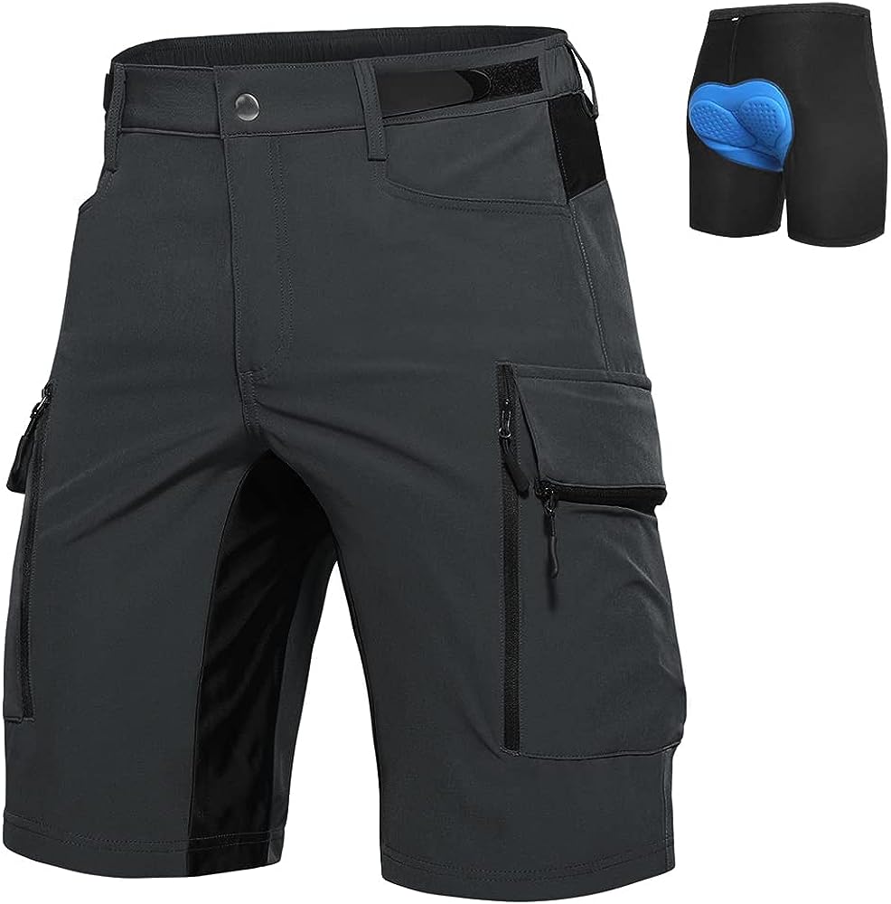 Moosehill Mens Mountain Bike Shorts Padded MTB Shorts Baggy Biker Cycling Bicycle Biking Shorts Loose-fit with 6 Pockets