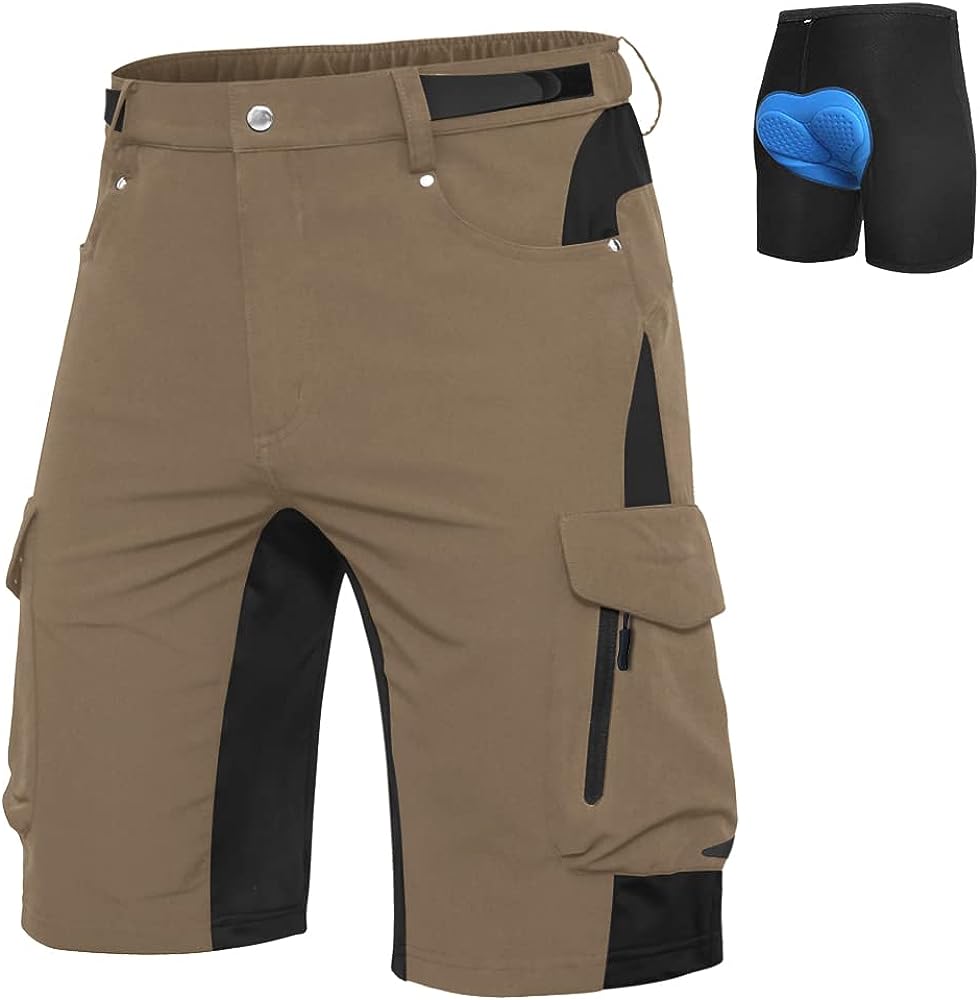Mens Mountain Bike Shorts Padded MTB Shorts #Color_khaki