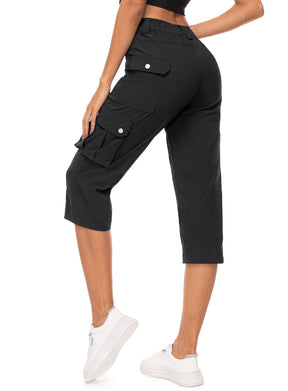 Women's Cargo Capris Pants High Waist Waterproof Hiking Casual Travel Summer Pants for Women with 6 Pockets