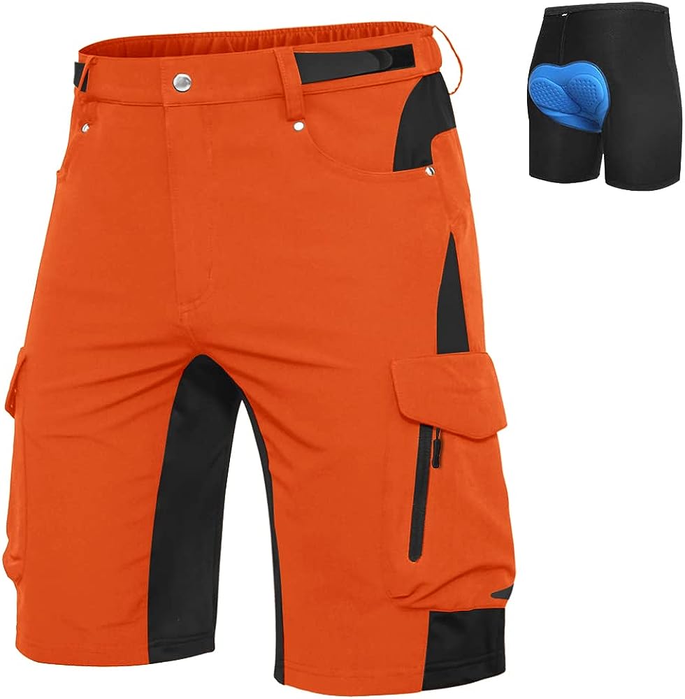Mens Mountain Bike Shorts Padded MTB Shorts #Color_orange