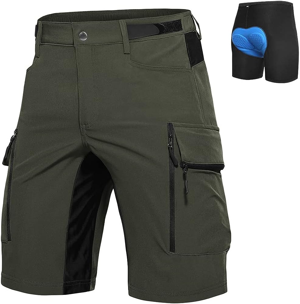 Moosehill Mens Mountain Bike Shorts Padded MTB Shorts Baggy Biker Cycling Bicycle Biking Shorts Loose-fit with 6 Pockets