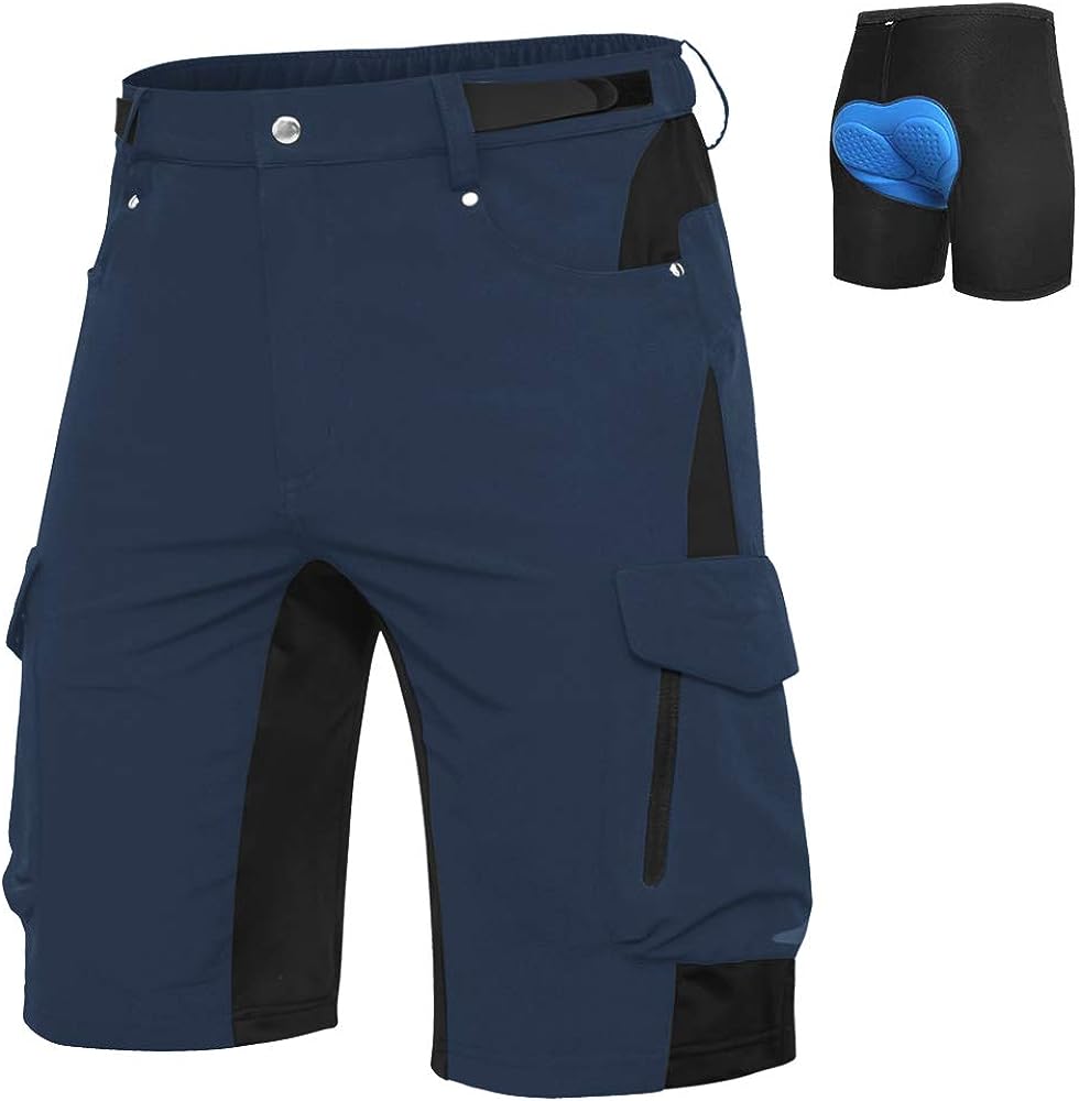 Mens Mountain Bike Shorts Padded MTB Shorts Baggy Biker Cycling Bicycle Biking Shorts Loose-fit with 6 Pockets