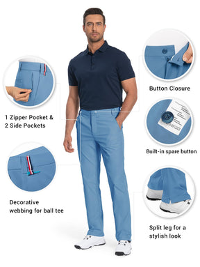 Men's Golf Pants Classic Fit Stretch Quick Dry Lightweight Dress Work Casual Outdoor Comfy Trousers with Pockets