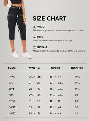 Women's Cargo Capris Pants size chart