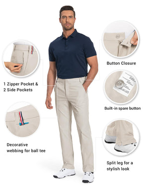 Men's Golf Pants Classic Fit Stretch Quick Dry Lightweight Dress Work Casual Outdoor Comfy Trousers with Pockets