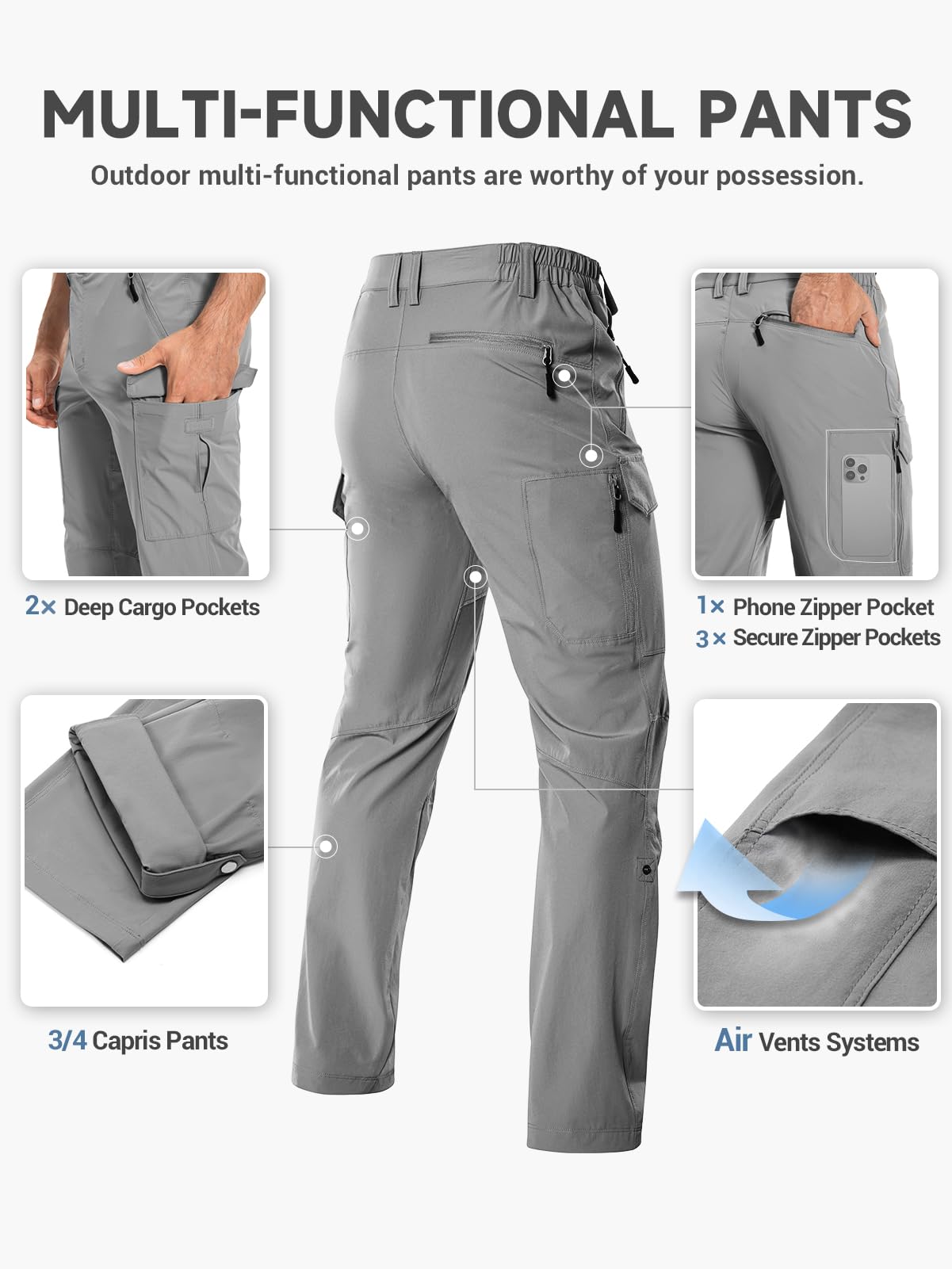 Pantalons cargo de randonnée pour hommes 33