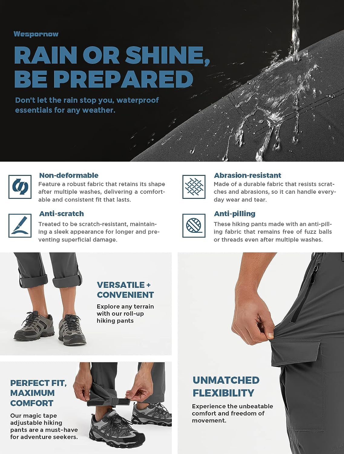 Men's Hiking Cargo Pants - Lightweight, Quick Dry, Waterproof for