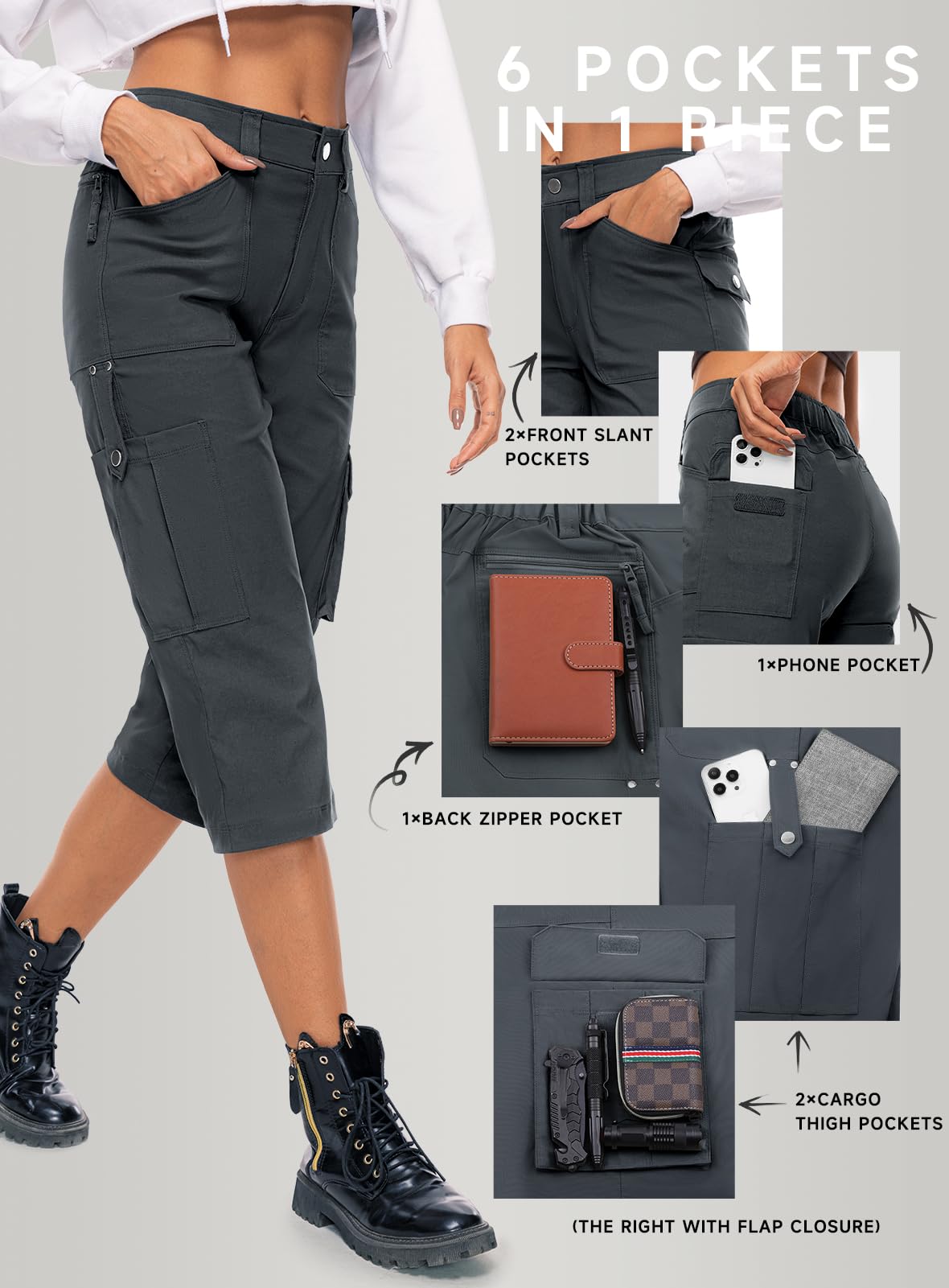 Pantalones capri de carga para mujer 12