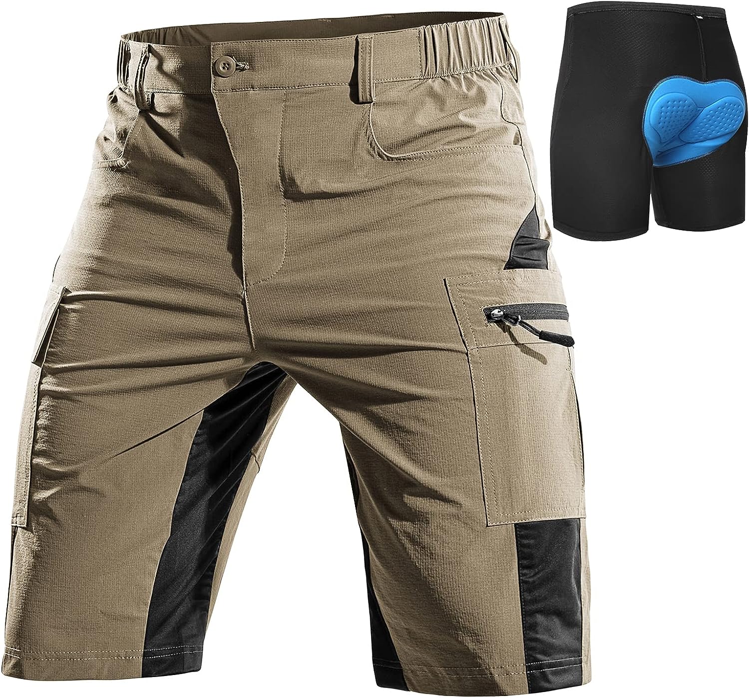 Mountain Bike Shorts Mens Padded MTB Biking Baggy Cycling Short Padding Liner with Zip Pockets
